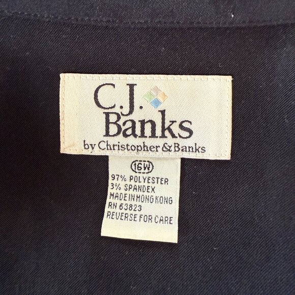 C.J. Banks black button down collared long sleeve jacket top women's size 16W - Picture 7 of 8